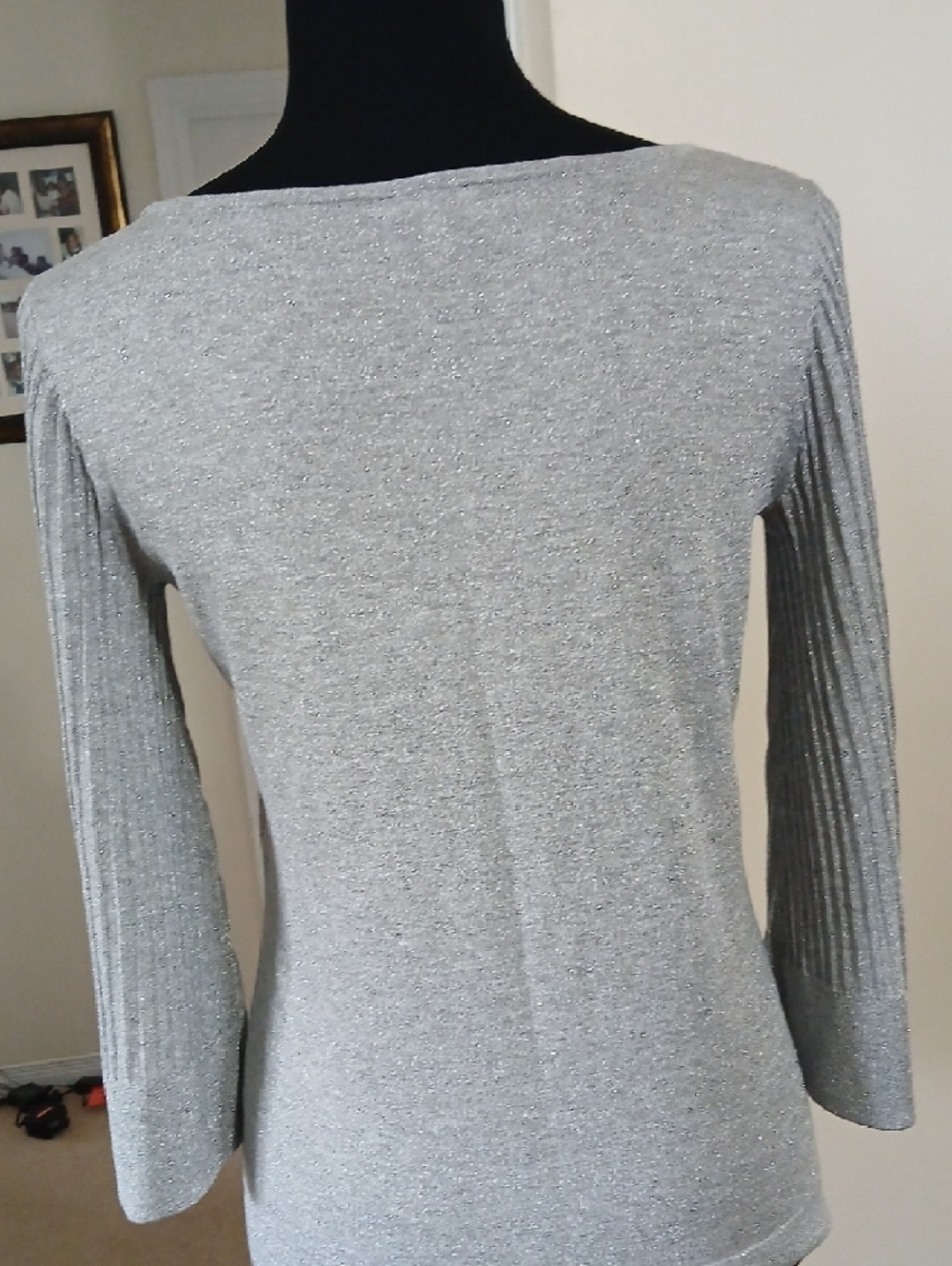 Talbots Silver Sparkle Long Sleeve Scoop Neck Top - Picture 4 of 10